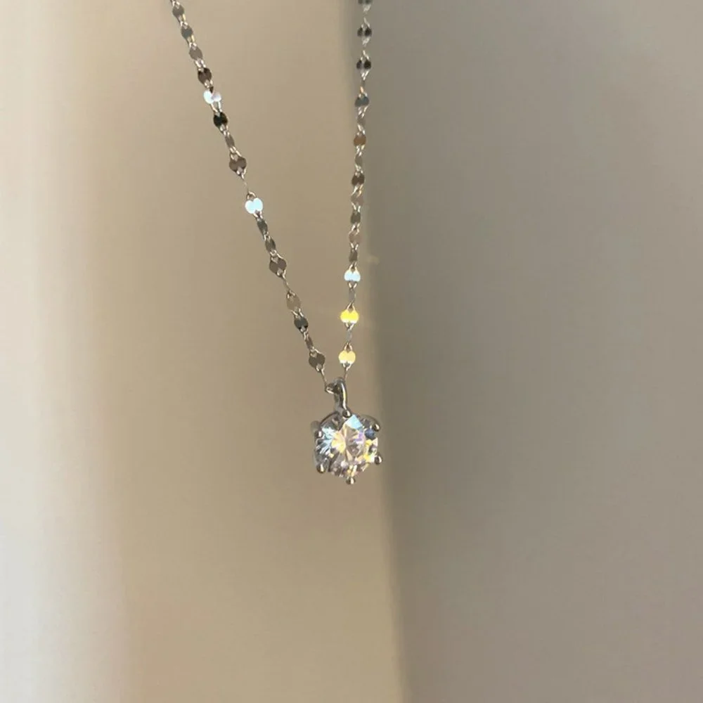 #NEW 925 Sterling Silver 2CT Solitaire Diamond Necklace